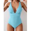 imageEomenie Womens One Piece Swimsuit Tummy Control Bathing Suit V Neck Slimming 1 Piece SwimwearSky Blue