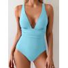 imageEomenie Womens One Piece Swimsuit Tummy Control Bathing Suit V Neck Slimming 1 Piece SwimwearSky Blue