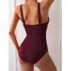 imageEomenie Womens One Piece Swimsuit Tummy Control Bathing Suit V Neck Slimming 1 Piece SwimwearWine Red Ribbed