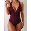 imageEomenie Womens One Piece Swimsuit Tummy Control Bathing Suit V Neck Slimming 1 Piece SwimwearWine Red Ribbed