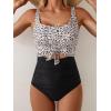 imageEomenie Womens One Piece Swimsuit Tummy Control Slimming Bathing Suit Cutout Tie Knot SwimwearBlack Leopard Block