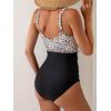 imageEomenie Womens One Piece Swimsuit Tummy Control Slimming Bathing Suit Cutout Tie Knot SwimwearBlack Leopard Block