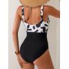 imageEomenie Womens One Piece Swimsuit Tummy Control Slimming Bathing Suit Cutout Tie Knot SwimwearCow Print Block