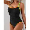 imageEomenie Womens One Piece Swimsuit Tummy Control Slimming Bathing Suit Ruched Swimwear Tie Back Shell Stitch Swim SuitBlack 01