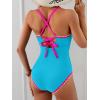 imageEomenie Womens One Piece Swimsuit Tummy Control Slimming Bathing Suit Ruched Swimwear Tie Back Shell Stitch Swim SuitBlue 01