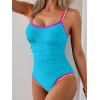 imageEomenie Womens One Piece Swimsuit Tummy Control Slimming Bathing Suit Ruched Swimwear Tie Back Shell Stitch Swim SuitBlue 01