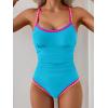 imageEomenie Womens One Piece Swimsuit Tummy Control Slimming Bathing Suit Ruched Swimwear Tie Back Shell Stitch Swim SuitBlue 01