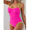imageEomenie Womens One Piece Swimsuit Tummy Control Slimming Bathing Suit Ruched Swimwear Tie Back Shell Stitch Swim SuitHot Pink 01