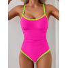 imageEomenie Womens One Piece Swimsuit Tummy Control Slimming Bathing Suit Ruched Swimwear Tie Back Shell Stitch Swim SuitHot Pink 01