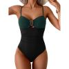 imageEomenie One Piece Swimsuit for Women Tummy Control Ruched Bathing Suit Cutout U Wire Swim SuitsDark Green Black