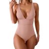 imageEomenie Womens One Piece Swimsuit Tummy Control Bathing Suit V Neck Slimming 1 Piece SwimwearLight Pink Ribbed