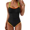 imageEomenie Womens One Piece Swimsuit Tummy Control Slimming Bathing Suit Ruched Swimwear Tie Back Shell Stitch Swim SuitBlack 01