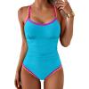 imageEomenie Womens One Piece Swimsuit Tummy Control Slimming Bathing Suit Ruched Swimwear Tie Back Shell Stitch Swim SuitBlue 01