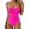 imageEomenie Womens One Piece Swimsuit Tummy Control Slimming Bathing Suit Ruched Swimwear Tie Back Shell Stitch Swim SuitHot Pink 01