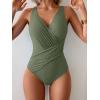 imageEomenie One Piece Swimsuit for Women Tummy Control Bathing Suit V Neck Swim Suit Ruched Criss Cross SwimwearArmy Green