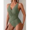 imageEomenie One Piece Swimsuit for Women Tummy Control Bathing Suit V Neck Swim Suit Ruched Criss Cross SwimwearArmy Green