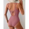 imageEomenie One Piece Swimsuit for Women Tummy Control Bathing Suit V Neck Swim Suit Ruched Criss Cross SwimwearBean Pink