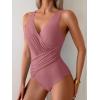 imageEomenie One Piece Swimsuit for Women Tummy Control Bathing Suit V Neck Swim Suit Ruched Criss Cross SwimwearBean Pink