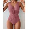 imageEomenie One Piece Swimsuit for Women Tummy Control Bathing Suit V Neck Swim Suit Ruched Criss Cross SwimwearBean Pink
