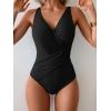 imageEomenie One Piece Swimsuit for Women Tummy Control Bathing Suit V Neck Swim Suit Ruched Criss Cross SwimwearBlack