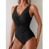 imageEomenie One Piece Swimsuit for Women Tummy Control Bathing Suit V Neck Swim Suit Ruched Criss Cross SwimwearBlack