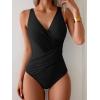 imageEomenie One Piece Swimsuit for Women Tummy Control Bathing Suit V Neck Swim Suit Ruched Criss Cross SwimwearBlack