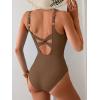 imageEomenie One Piece Swimsuit for Women Tummy Control Bathing Suit V Neck Swim Suit Ruched Criss Cross SwimwearBrown