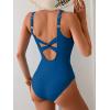 imageEomenie One Piece Swimsuit for Women Tummy Control Bathing Suit V Neck Swim Suit Ruched Criss Cross SwimwearDeep Blue