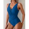 imageEomenie One Piece Swimsuit for Women Tummy Control Bathing Suit V Neck Swim Suit Ruched Criss Cross SwimwearDeep Blue