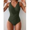 imageEomenie One Piece Swimsuit for Women Tummy Control Bathing Suit V Neck Swim Suit Ruched Criss Cross SwimwearDeep Green