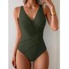 imageEomenie One Piece Swimsuit for Women Tummy Control Bathing Suit V Neck Swim Suit Ruched Criss Cross SwimwearDeep Green