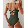 imageEomenie One Piece Swimsuit for Women Tummy Control Bathing Suit V Neck Swim Suit Ruched Criss Cross SwimwearDeep Green