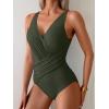 imageEomenie One Piece Swimsuit for Women Tummy Control Bathing Suit V Neck Swim Suit Ruched Criss Cross SwimwearDeep Green