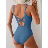 imageEomenie One Piece Swimsuit for Women Tummy Control Bathing Suit V Neck Swim Suit Ruched Criss Cross SwimwearGray Blue