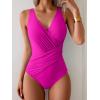 imageEomenie One Piece Swimsuit for Women Tummy Control Bathing Suit V Neck Swim Suit Ruched Criss Cross SwimwearHot Pink