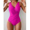 imageEomenie One Piece Swimsuit for Women Tummy Control Bathing Suit V Neck Swim Suit Ruched Criss Cross SwimwearHot Pink