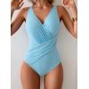 imageEomenie One Piece Swimsuit for Women Tummy Control Bathing Suit V Neck Swim Suit Ruched Criss Cross SwimwearLight Blue