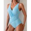 imageEomenie One Piece Swimsuit for Women Tummy Control Bathing Suit V Neck Swim Suit Ruched Criss Cross SwimwearLight Blue