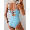 imageEomenie One Piece Swimsuit for Women Tummy Control Bathing Suit V Neck Swim Suit Ruched Criss Cross SwimwearLight Blue
