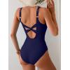 imageEomenie One Piece Swimsuit for Women Tummy Control Bathing Suit V Neck Swim Suit Ruched Criss Cross SwimwearNavy Blue