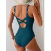 imageEomenie One Piece Swimsuit for Women Tummy Control Bathing Suit V Neck Swim Suit Ruched Criss Cross SwimwearPeacock Green