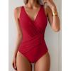 imageEomenie One Piece Swimsuit for Women Tummy Control Bathing Suit V Neck Swim Suit Ruched Criss Cross SwimwearRed