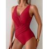 imageEomenie One Piece Swimsuit for Women Tummy Control Bathing Suit V Neck Swim Suit Ruched Criss Cross SwimwearRed