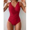 imageEomenie One Piece Swimsuit for Women Tummy Control Bathing Suit V Neck Swim Suit Ruched Criss Cross SwimwearRed