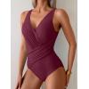 imageEomenie One Piece Swimsuit for Women Tummy Control Bathing Suit V Neck Swim Suit Ruched Criss Cross SwimwearWine Red