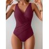 imageEomenie One Piece Swimsuit for Women Tummy Control Bathing Suit V Neck Swim Suit Ruched Criss Cross SwimwearWine Red