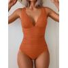 imageEomenie One Piece Swimsuit for Women Tummy Control Plunge V Neck Bathing Suit Slimming Wide Straps SwimwearOrange Ribbed