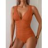 imageEomenie One Piece Swimsuit for Women Tummy Control Plunge V Neck Bathing Suit Slimming Wide Straps SwimwearOrange Ribbed