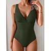 imageEomenie One Piece Swimsuit for Women Tummy Control Slimming Bathing Suit Wide Straps V Neck Swim Suit Cross Back SwimwearArmy Green