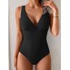 imageEomenie One Piece Swimsuit for Women Tummy Control Slimming Bathing Suit Wide Straps V Neck Swim Suit Cross Back SwimwearBlack